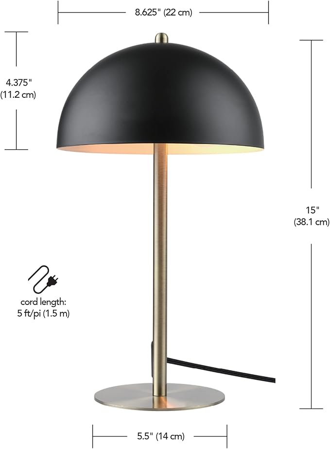 Globe Electric 52938 Luna 15" Desk Lamp, Matte Black, Matte Brass Accents, in-Line On/Off Rocker Switch