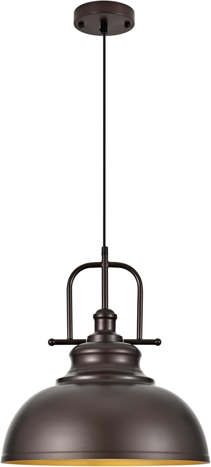 TAKEGO 15.8” Large Farmhouse Pendant Lights Kitchen Island, Oil Rubbed Bronze Rustic Pendant Light Fixture, Vintage Dome Pendant Light, Industrial Hanging Ceiling Lamp for Dining Room, Hallway