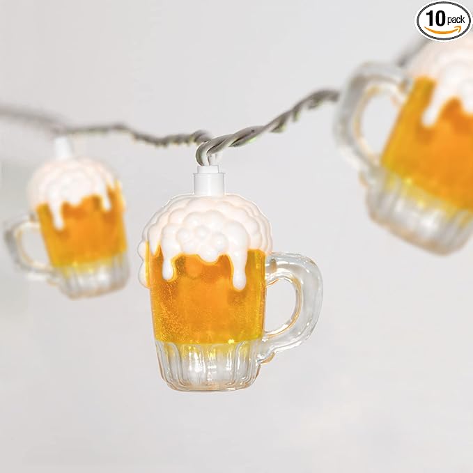Beer Mug String Lights Celebration Decor Lights, 8.5Ft Outdoor Tropical Lights with 10 3D Beer Cup Lights, Creative String Lights for Summer Themed Bar Party Bedroom Wedding Graduation Club Decor