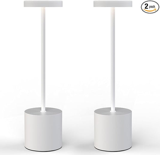 Cordless Table Lamps Rechargeable Set of 2, Portable LED Desk Lamp, 5000mAh Battery Powered Wireless Table Light - 3 Color Dimmable Lighting for Restaurant Dining Patio Outdoor Bedroom(White)
