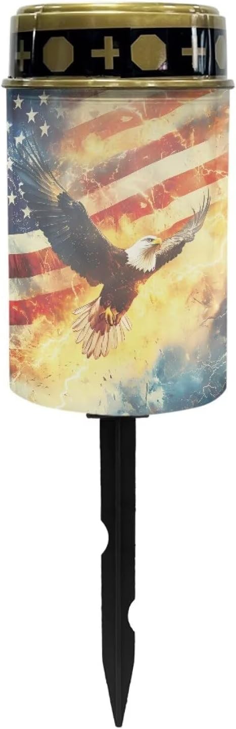 USA Eagle Flag Prayer Cemetery Solar Lights for Grave Cemetery Decor Candle Lamp Solar Powered Landscape Lights