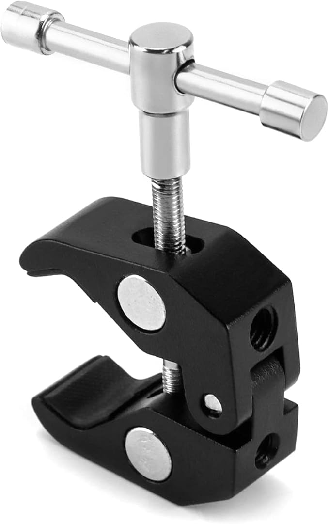 QWORK Super Clamp for Photography, 4 Pack, 1/4'' and 3/8'' Thread Clip for Camera Monitor, Light Stand, Rods, LED Lights