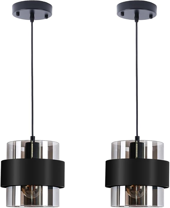 Pendant Lights Kitchen Island Lighting,7 Inch Adjustable Mini Glass Haning Lights for Entrance Aisle Decorative Lighting Fixture for Dining and Bar Table (2 Pack Matte Black)