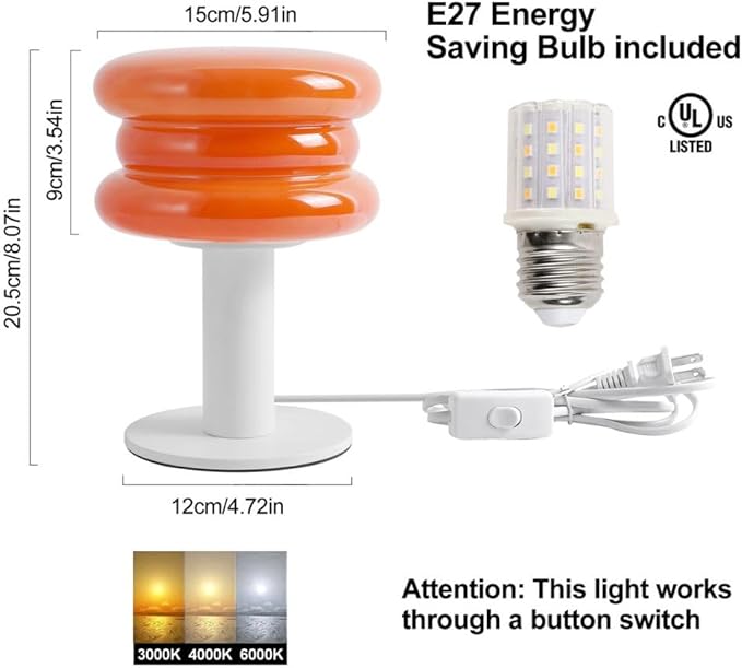 Hamburger Table Lamp for Bedroom,Mid Century Modern Orange Lamp for Living Room,Bedside Warm Lamp,Unique Aesthetic Home Decor