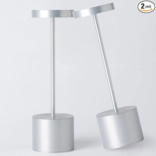 2Pack Cordless Table Lamp, Rechargeable LED Battery 5000mAh Metal USB Portable Powered Desk Lamp, 3 Levels Brightness Light for Restaurants Outdoor (2pack 10.25in Silver)