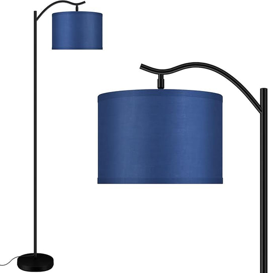 Montage Mid Century Arched Floor Lamp - Tall Modern Standing Lamp with Blue Linen Shade, E26 Socket, Footswitch for Living Room, Bedrooms, Office, Corner