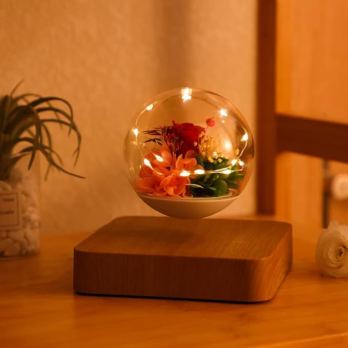 Magnetic Levitating Flower, Forever Flowers Real Eternal Roses, Levitation LED Light Bulb Lamp Floating Light, Decorative Light for Kids Lover Friends