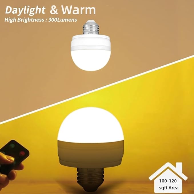 BLUEYE 4Packs Rechargeable Light Bulbs,Remote Control,7W 350LM,3CCT,E26 Detachable,2000mAh Battery Operated Lamp,40W Equivalent,Timer,Dimmer,for Non-Hardwired