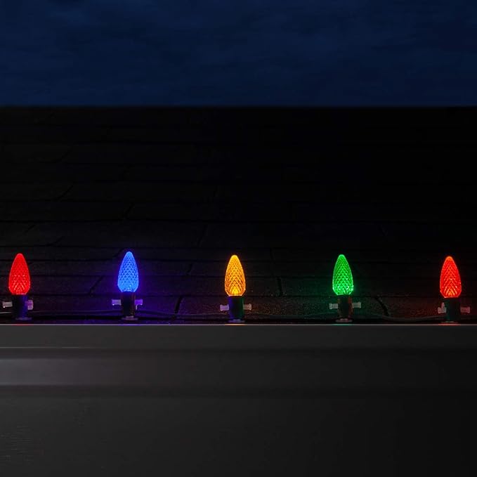 Wintergreen Lighting 100 C9 OptiCore LED Commercial Outdoor Christmas Lights – Heavy Duty Christmas String Lights; Green Wire (100 ft, Multicolor)