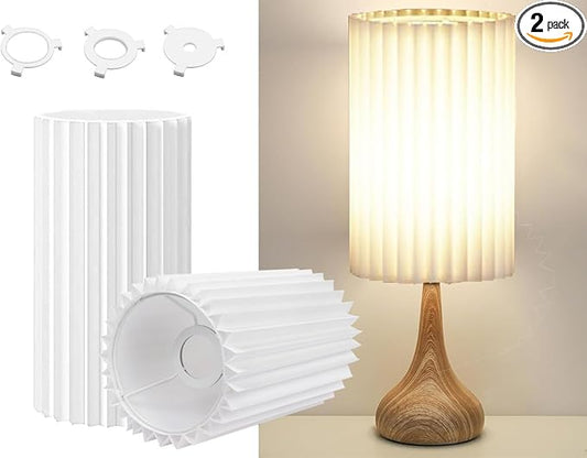 Small Lamp Shades Set of 2 for Table Floor Lamps, 9.8"x6.1"x6.1" Drum Lamp Shades, Pleated Lamp Shade, Linen Round Lampshades, E27 E14 and 11mm Adapters
