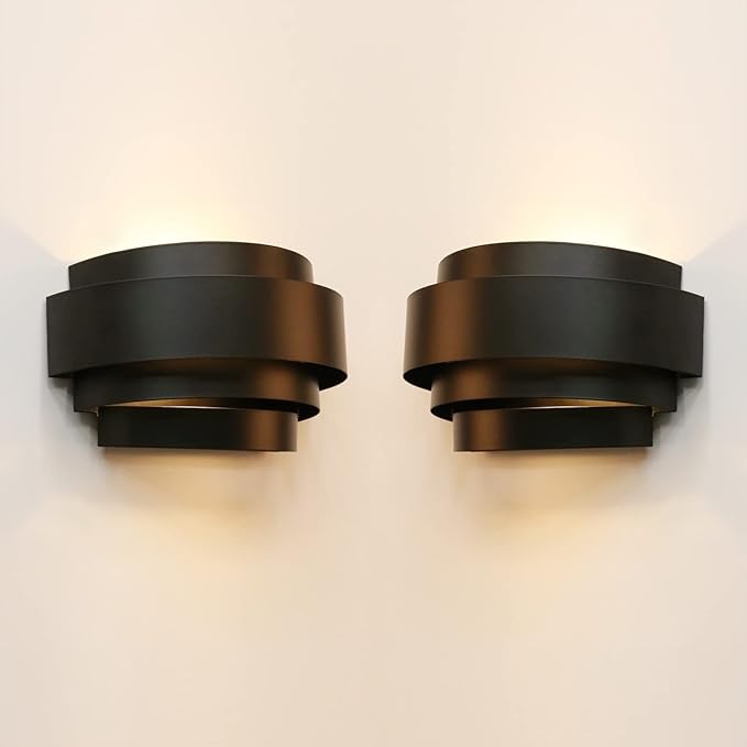 LightInTheBox Modern Wall Light, Black Indoor Wall Light Metal Wall Sconce for Home Theater, Staircase, Basement, Bedroom (2PCS)