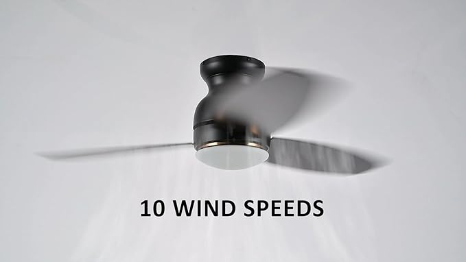 CEME 44 Inches Black Ceiling Fan with Light Flush Mount, DC 10 Speeds Silent Ceiling Fan with Remote, 3 Dual Finish Blades, 3 Light Colors Dimmable LED for Living Room, Bedroom