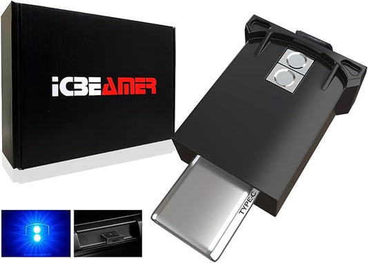 ICBEAMER Type C Adapters USB Atmosphere LED Light, [Color: Blue] | Smart Interface Plug-in Miniature LED Night Light for Automotive Car, Trunk, Van, Pickup, Ambient Decoration.