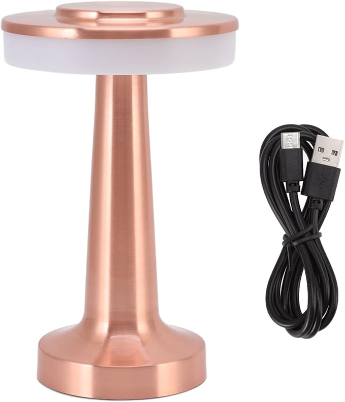 Diydeg Cordless, Retro Touch Control 3 Color Adjustment Metal Paint Appearance LED Electroplating Wire Drawing Process Anti Oxidation Portable Night Light(Copper)