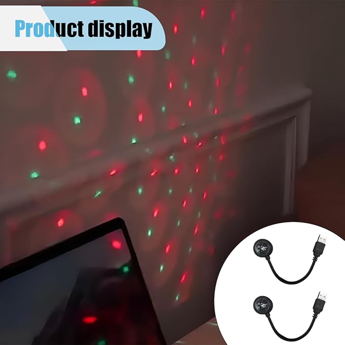 USB Car Roof Star Projector Night Light, Adjustable Car Interior Atmosphere Lamp Star Lights with 9 Modes, Portable Sound Activated LED Ambient Light for Car Decoration, Bedroom, Ceiling, Party (2PCS)