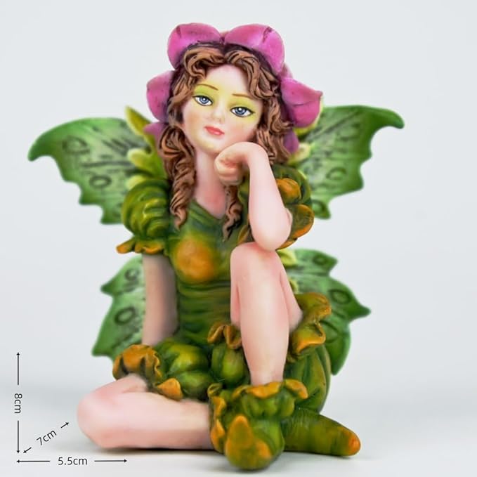 Fantasy Fairy Figurine, 3.15 Inch Mini Garden Fairy Statue, Hand-Painted Resin Indoor Outdoor Decor for Desk, Plant Pot, Fairy Garden (Green & Pink)