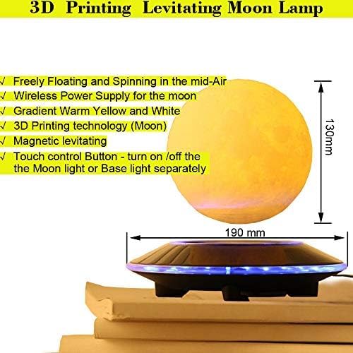 VGAzer Levitating Moon Lamp,Floating and Spinning in Air Freely 16 Colors with Gradually Changing LED Lights for Home,Office Decor,Unique Holiday Gifts,Night Light (White Moon)