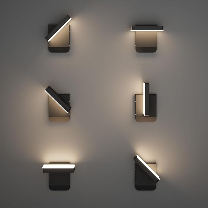 2-Pack Outdoor Rotatable Wall Lights 350° Adjustable Head Modern Porch Light LED Wall Sconce Black Exterior Wall Lights Modern Lights for House, 3000K