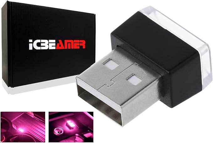 ICBEAMER 1 pc Pink Purple Universal USB Interface Plug-in Miniature Night Light LED for Car Interior and Trunk Ambient Atmosphere