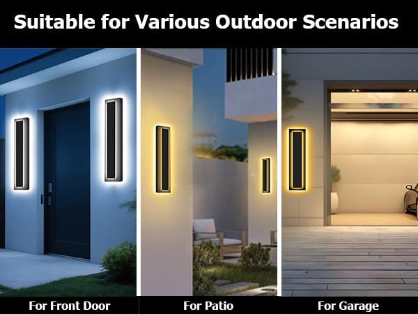 Picico 12in Modern LED Outdoor Wall Lights, Dimmable Black Exterior Wall Sconce Lighting Fixtures, Rectangular Mini Outdoor Garage Lights, 360° Beam Angle,Vertical Outdoor Lights for House Porch