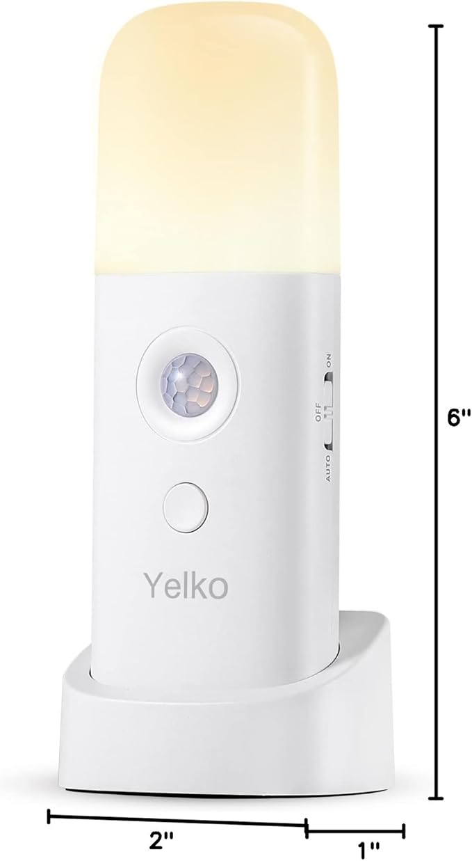 YELKO Motion Sensor Night Light, 2000mAh Rechargeable Night Lights Battery Powered, PortableＤimmable Nightlights with 5 Brightness Levels for Kids,Adults (Warm White 1Pack)