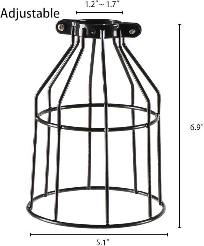 Farmhouse Vintage Industrial Metal Wire Cage, Old Open Style Lamp Guard Adjustable for Hanging Pendant Lighting, Perfect DIY Lamp Shade Replacement Accessories, Pack of 4.