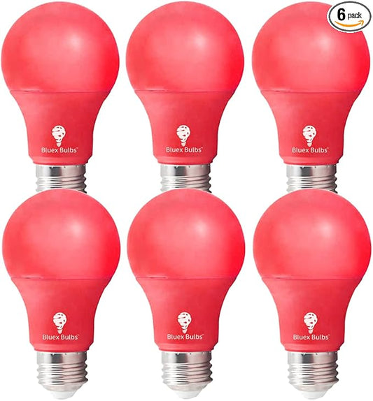 6 Pack BlueX LED A19 Red Light Bulbs - 9W (60Watt Equivalent) - E26 Base LED Bulb, Party Decoration, Porch, Home Lighting, Holiday Lighting, Decorative Illumination LED Bulb Non-Dimmbale