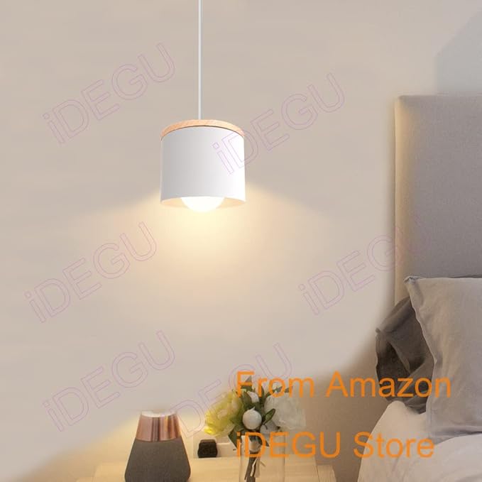 Scandinavian Style E27 Ceiling Light Fixture - Retro Wood and Iron Pendant Lamp for Bedroom, Dining Room, Kitchen - 12cm Black(# Blanco)