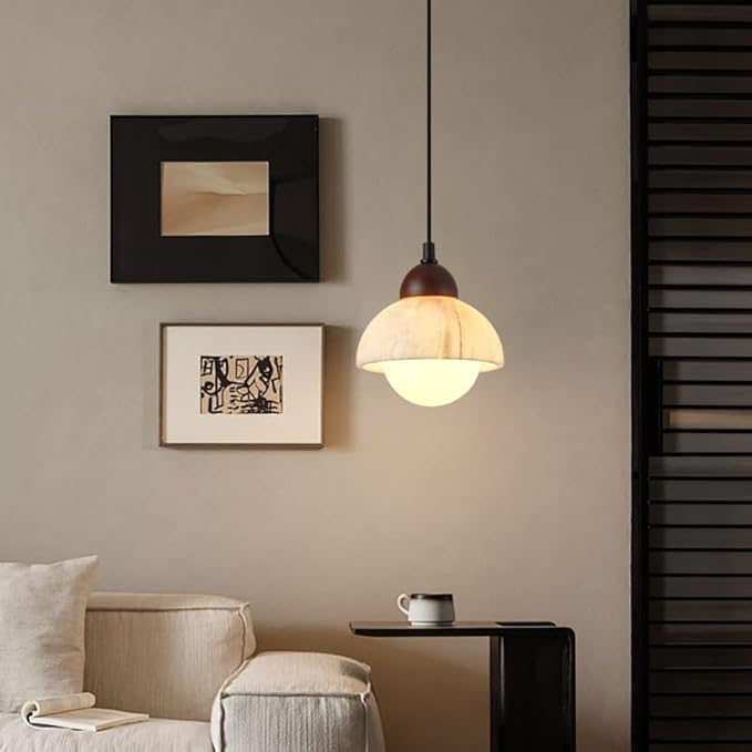 Wabi Sabi Pendant Light with Marble Stone Shade, 5.9in Jepanese Mini Hanging Light Fixture for Bedside Reading Nook Kitchen Island Hallway