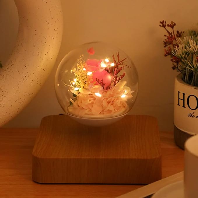 Magnetic Levitating Flower, Forever Flowers Real Eternal Roses, Levitation LED Light Bulb Lamp Floating Light, Decorative Light for Kids Lover Friends