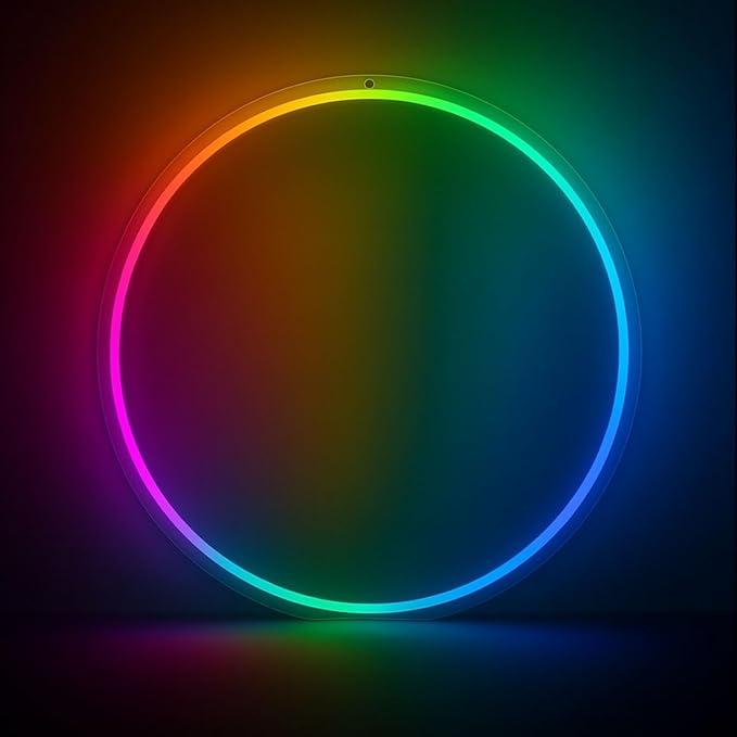 Smart RGBICW LED Circle Neon Sign– 16 Million DIY Colors RGB LED Mood Wall Sign with Bluetooth App & Inline Control, Gradient & Music Sync Modes, USB Powered Aesthetic Decor for Bedroom, Dorm