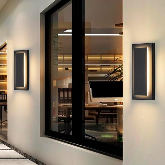 11.8’’ Modern Exterior Lighting Fixtures,2 Pcs Led Outdoor Wall Lights,Waterproof Exterior Sconce Light for Porch,Front Door,Patio,3000K Warm White 9W Square Outdoor House Lights Wall Mount