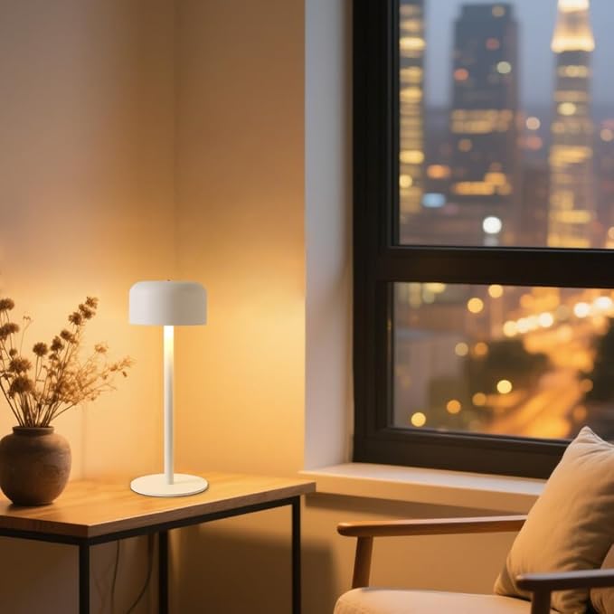Cordless Table Lamps Set of 2, 6000mAh Rechargeable Battery Powered Lamp, 3 Color Stepless Dimming LED Table Light with Memory Function, Portable Table Light for Outdoor/Indoor/Restaurant (White)