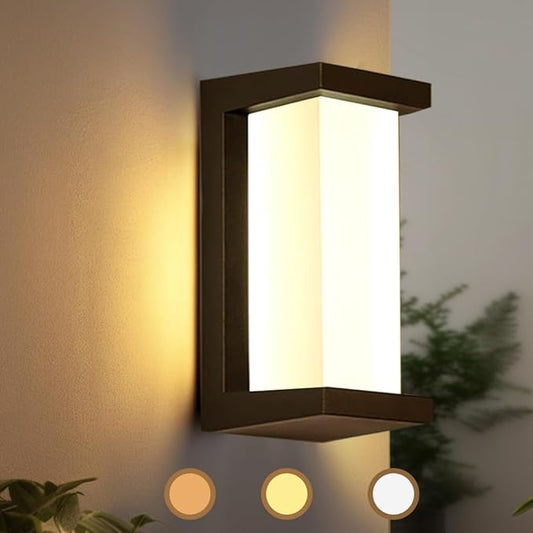 iYogaled Black Outdoor Wall Sconce – 12W IP65 Waterproof, 3 Color Temperatures, Modern Porch Light