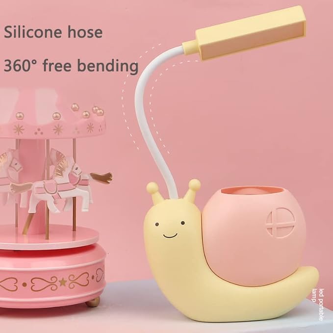 Cute Kids Lamp with Pen Holder,LED Desk Lamp for Child,Snail Shape USB Charging Student Learning Eye Protection Lamp with 360° Bendable Adjustable Neck Blue