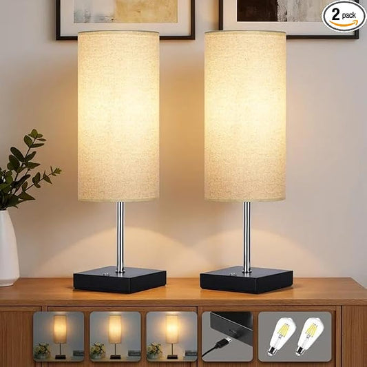 18Inch Cordless Lamp Table Lamps set of 2, 5000mAh Rechargeable Beside Table for Living Room, 2700K Battery Operated Small Bedroom Desk Lamp for Night Stand Linen Fabric Shade for Home（Bulb Included）