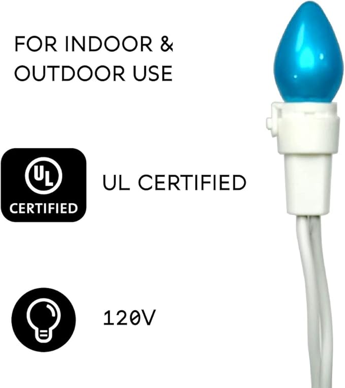Easter String Lights LED Multi Color Glass C3 Lights 50 Count Easter Pastel Light 120V UL Certified Connectable Outdoor String Light White Wire for Party Patio Home