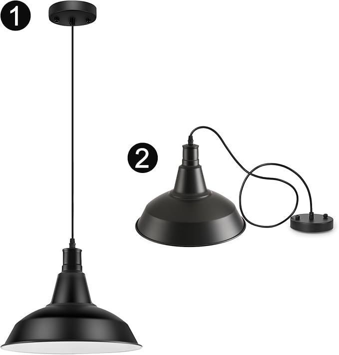 Pendant Light Fixtures, 2Pcs Farmhouse Kitchen Island Lights Fixture, Industrial Hanging Pendant Lighting for Dining Room Bedroom, Black Metal Pendant Lamp, E26 Base, 12.2in