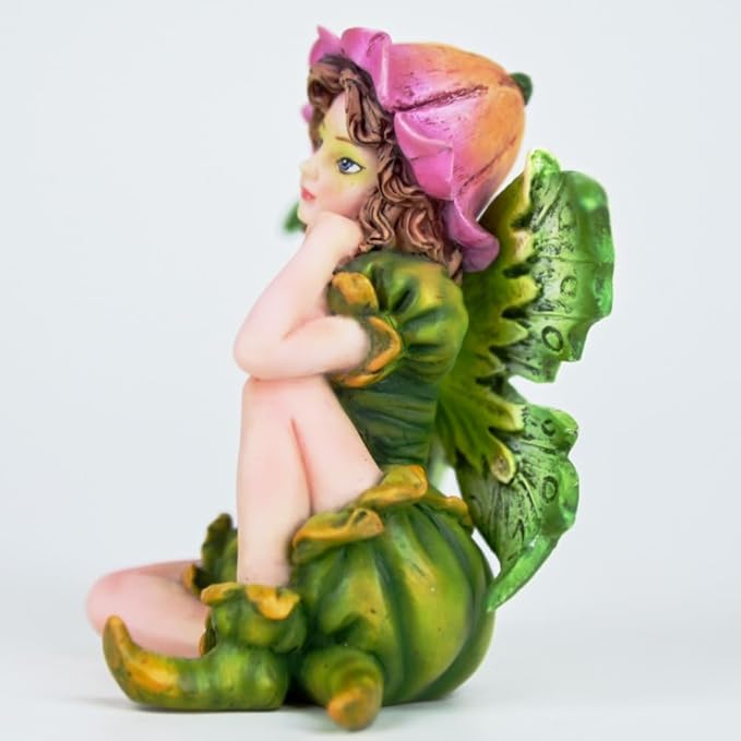 Fantasy Fairy Figurine, 3.15 Inch Mini Garden Fairy Statue, Hand-Painted Resin Indoor Outdoor Decor for Desk, Plant Pot, Fairy Garden (Green & Pink)