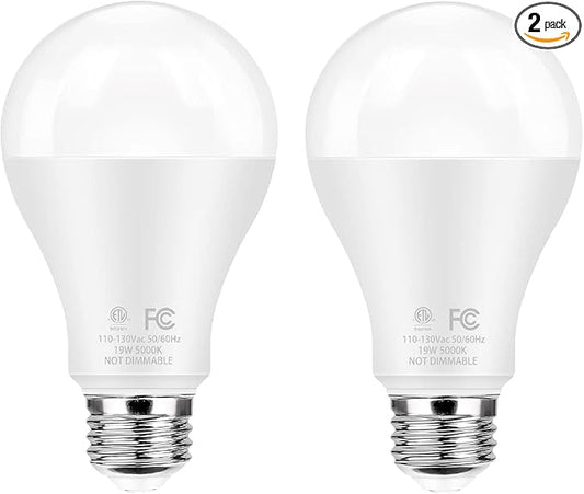 Super Bright LED Light Bulbs, 150 Watt Equivalent, 5000K Daylight White, 2600 High Lumen, E26 Base, Non-Dimmable, A21 19W Energy Efficient Bright White LED Bulbs for Home Office Porch, 2-Pack