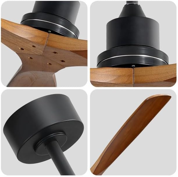 Wood 52 Inch Solid Wood Ceiling Fan without Light 3 Blades Ceiling Fan No Light with Remote, 6 Speeds with Reversible DC Motor for Living Room Bedroom Patio With Cover