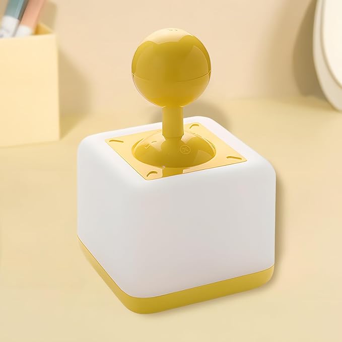 Rocker Night Light Lamp, 2-Speed Timer Bedside Lamp Rechargeable USB LED Companion Light with Joystick Design, DIY Emoji Stickers, 30-Minute Timer, Side Table Light for Bedroom (Yellow)