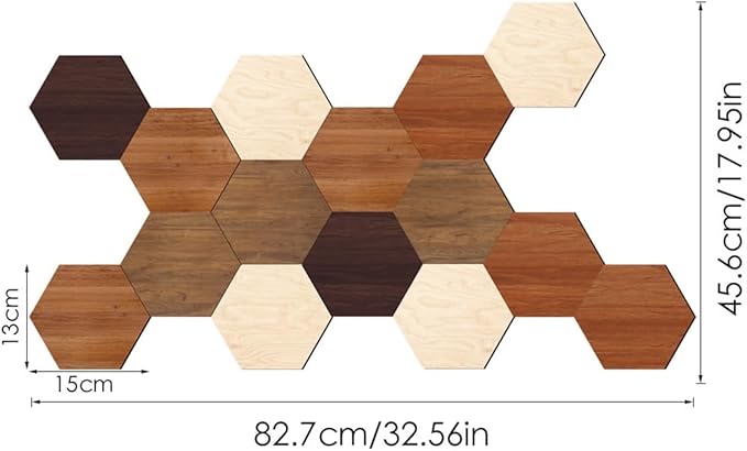 Wooden Hexagon Wall Decor, 15 Pcs Creative Removable Hexagonal Wall Stickers, DIY Modern Geometric Wood Wall Art Decor, 3D Wooden Hexagon Wall Tiles for Living Room, TV Background, Office, 5.9" x 5.1”
