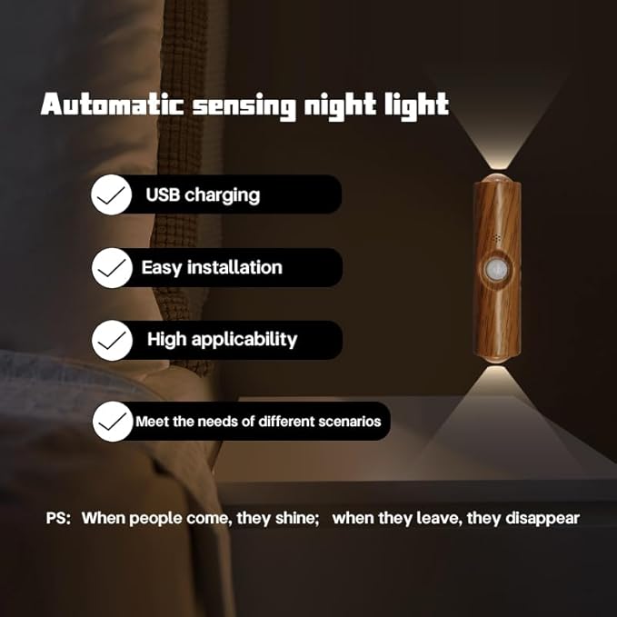 Motion Sensor Wall Lamp, Motion Sensor Light Indoor, Smart Night Light, Rechargeable Sensor Bathroom Light, Magnetic Mount lamp for Bedroom, Bathroom, Courtyard, Livingroom (Walnut -7 Color)