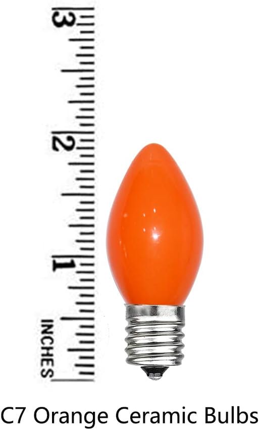 GOOTHY 25 Pack C7 Halloween Replacement Light Bulbs, Orange Ceramic Christmas Lights for Halloween Outdoor Patio Indoor Xmas String Lights, C7/E12 Candelabra Base, 5 Watt, Orange