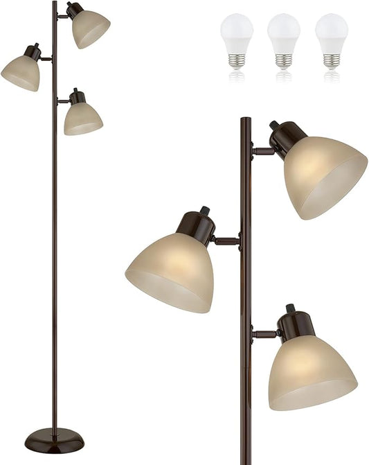 Modern Tree Floor Lamp for Living Room Bedroom, Tall Pole Standing Lamps with 3 Adjustable Rotating Heads for Office, Decor Corner, Reading Indoor, 3 Bright Lights LED Bulbs Included (Brown)