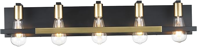Hamilyeah 5 Light Bathroom Vanity Light Fixture Black and Gold, 32 inch Vintage Bathroom Lighting Fixture Over Mirror, Industrial Wall Mounted Lighting for Living Room, Dining Room