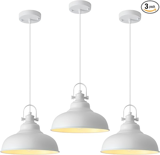 White Pendant Lights Kitchen Island 3 Pack, 11.4 Inch Kitchen Pendant Lights, Industrial Pendant Light, White Dome Pendant Light, Island Pendant Light for Kitchen, Dining Room, Bedroom