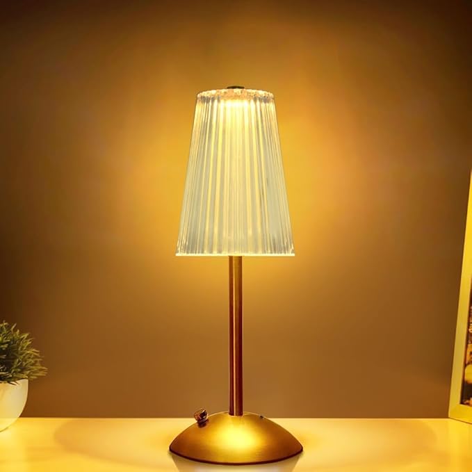 Portable Crystal Metal Desk Lamp,3-Color Touch Control, Rechargeable Battery - Ideal Bedside Lamp for Bedroom Nightstand (Golden)