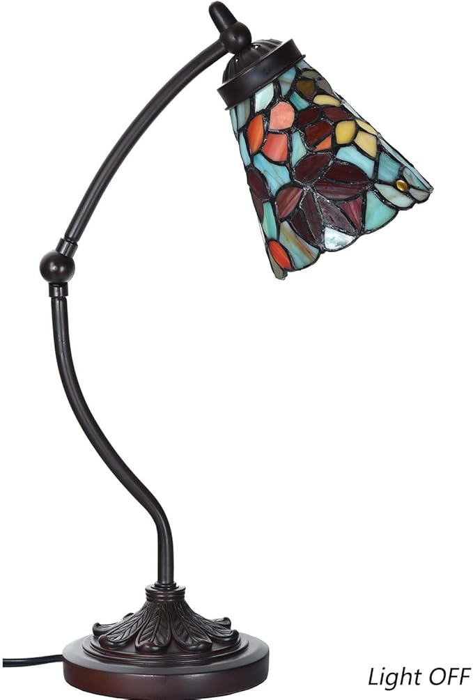 Bieye L10893 Maple Leaves Tiffany-Style Stained Glass Swing Arm Desk Lamp, 19-inch Tall
